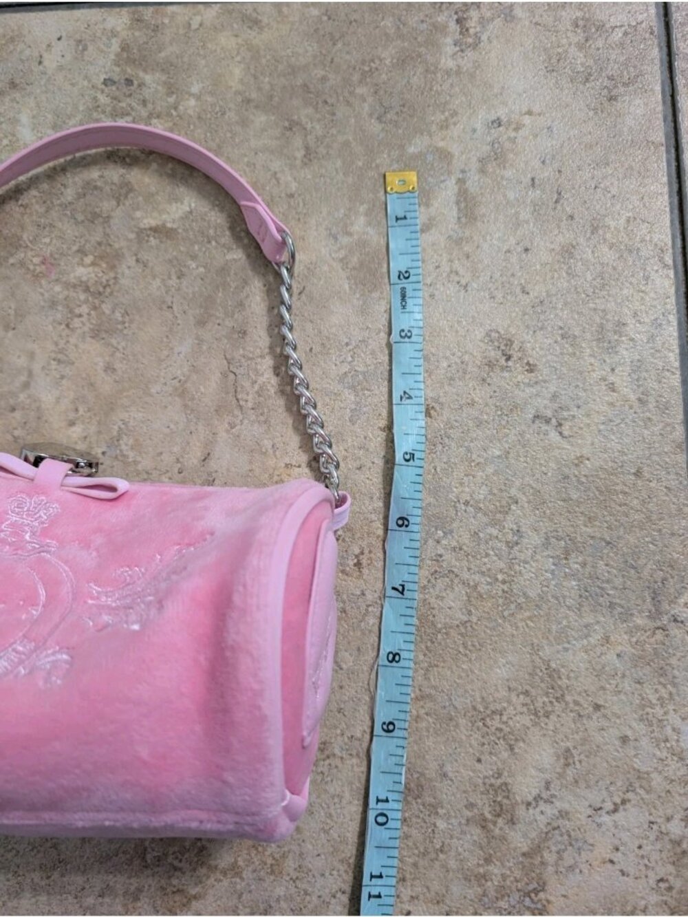 Women's Paris Hilton Pink "That's Hot" Mini Barrel Bag Velour Y2K Style - Picture 9 of 9
